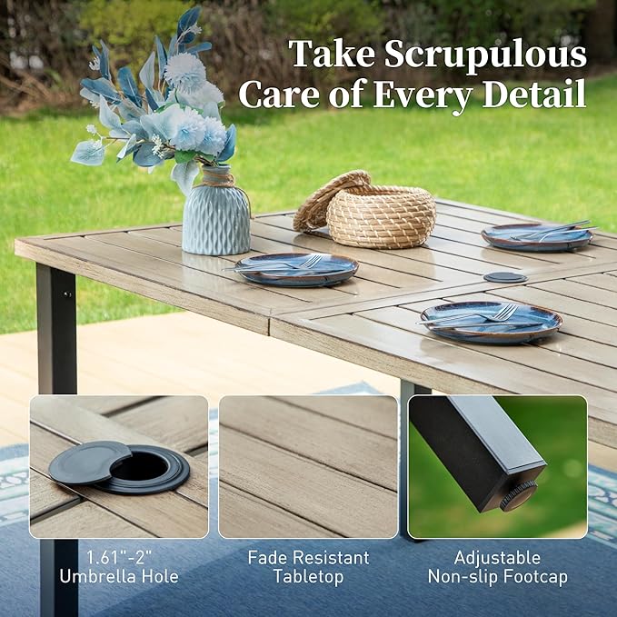 7 Piece Patio Dining Sets for 6, Outdoor Table and Chairs with Cushioned Wicker Swivel & Leg Patio Dining Chairs & Wood-Like Dining Table, Outdoor Dining Sets for Lawn Garden Backyard