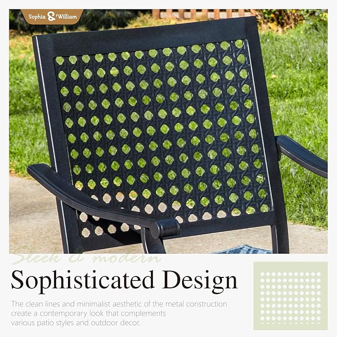 Sophia & William Patio Table and Chairs Set, Outdoor Dining Set for 6, 7 Piece Metal Patio Furniture, 60" Black Rectangular Table(Beehive)