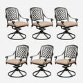 Set of 6 Cast Aluminum Patio Chairs with Cushions, All-Weather Aluminum Outdoor Swivel Chairs, Metal Outdoor Rocking Chairs for Backyard, Poolside and Bistro (Khaki, 6 Pieces)
