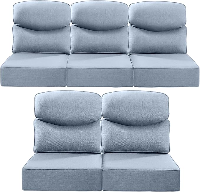 Luxury 24x24x6 Inch Smile Outdoor Cushions for Patio 5 Piece Set - Set of 5 Zippered Outside Pillows for Wicker Dining Rocking Swivel Chairs Loveseat Couch Sectional Sofa - Baby Blue