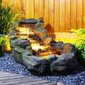 42.1" L Garden Water Fountain Outdoor, Floor Standing Mutiply Tiered Rock Outdoor Fountains with LED Lights and Pumps for Garden, Backyard, Porch, Patio and Home Art Decor