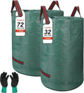 Reusable Yard Waste & Lawn and Leaf Bags with Gloves Pack - 72 & 32 Gallon Heavy Duty Lawn Trash Bags, Multi-Purpose: Garden Debris, Leaf Collection & Tool Storage, Collapsible for Easy Storage