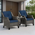 Patio Furniture Set 3 Pieces-Patio Chairs Set of 2 and A Side Table with Thick Cushions and All-Weather PE Wicker for Garden, Patio and Porch, Navy