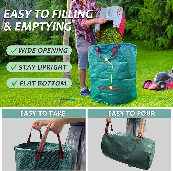 2 Pack 72 Gallon Lawn and Leaf Bags (Green + Black), Heavy Duty Reusable Yard Waste Bags with Reinforced Handles, Collapsible Garden Bags for Leaves, Branches, Grass Waste