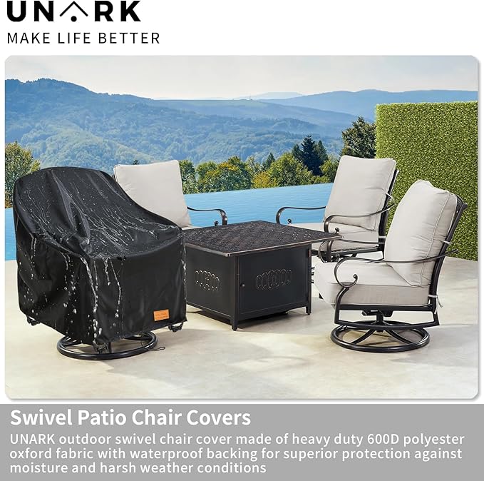 Outdoor Swivel Chair Covers Waterproof 2 Pack,Outdoor Chair Covers Patio Furniture Cover for Deck Patio Swivel Chair Heavy Duty, 28 W x 32 D x 36 H inches,Black