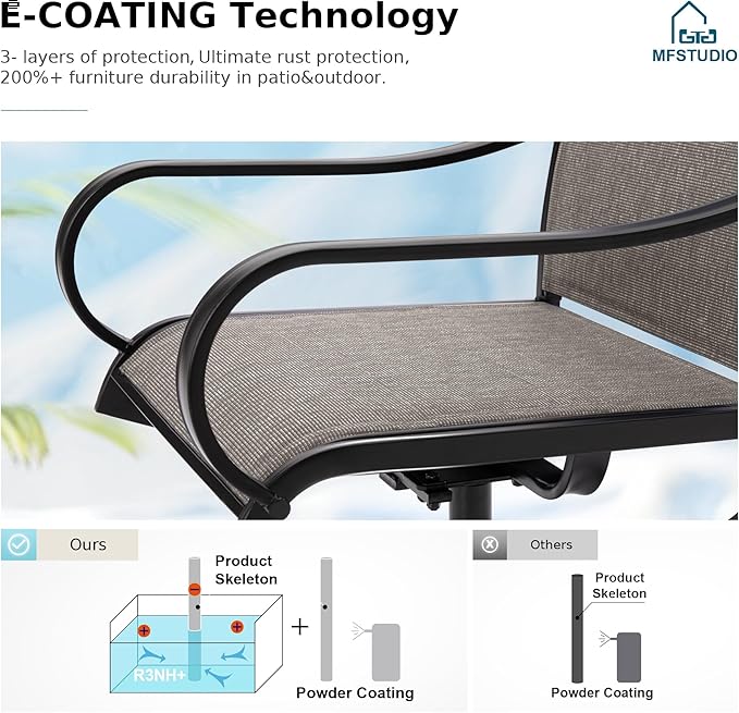 MFSTUDIO Outdoor Swivel Patio Chairs Set of 6, Patio Dining Chairs with Breathable Textilene Fabric & Metal Frame, Weather-Resistant Outdoor Furniture Chairs for Deck, Backyard, Lawn,Garden
