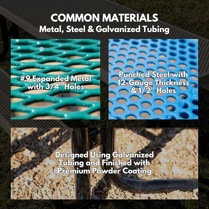 COATEDOUTDOORFURNITURE Heavy-Duty Portable Outdoor Picnic Table with Umbrella Hole, Expanded Metal Commercial-Grade Patio Dining Furniture Made in America (46" Square Top, Light Blue)