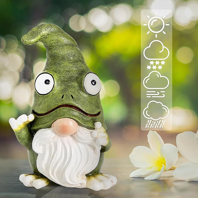 Outdoor Garden Frog Gnome Statue, Garden Gnomes Outdoor Figurine, Sculptures & Statues, Decoration for Outside Yard Lawn Patio Porch Home Decor, Green Nomes Knome Ornament