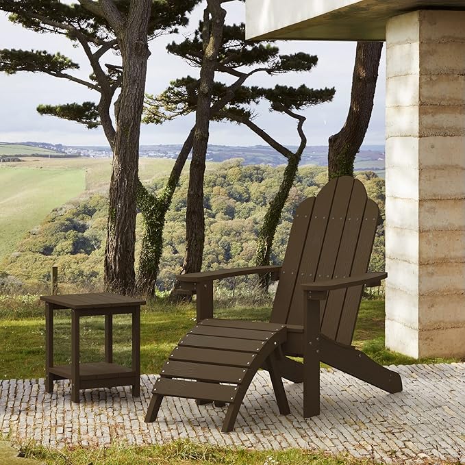 LUE BONA HDPS Adirondack Chairs Set of 8, Fire Pit Outdoor Chair Weather Resistant with Cup Holder, Modern Plastic Chair Plastic for Patio, Deck, Proch, 350LBS, Dark Brown