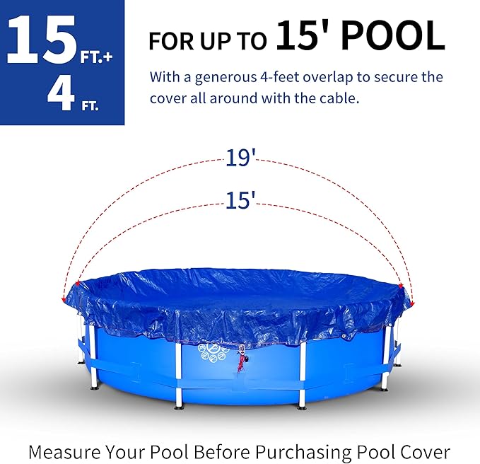 19Ft Pool Covers for (15Ft) Above Ground Pools, Winter Pool Cover,Heavy Duty Above Ground Pool Cover Includes Winch and Cable,UV Protection, Strength&Durability,Blue/Black(Cover Only)