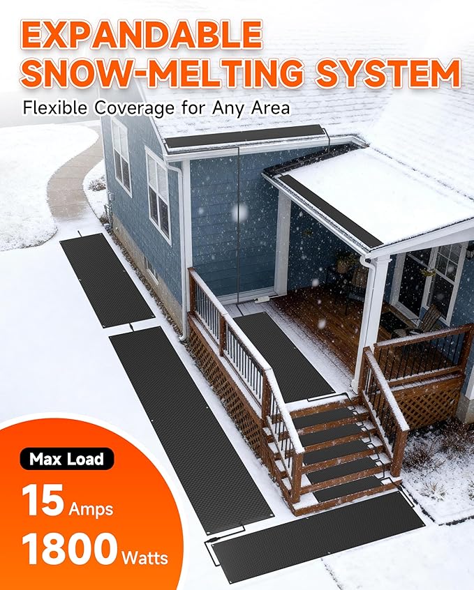 24" x 72" Heated Snow Melting Mat for Walkways – Graphene 2.0 Fast Melt, Connectable & Non-Slip Outdoor Snow Melt Mat