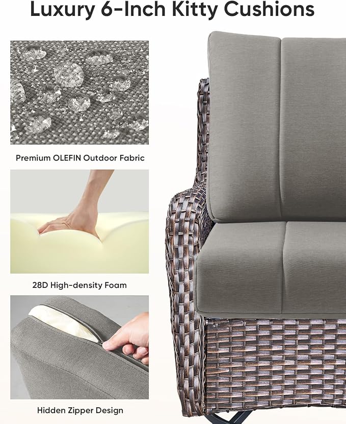 Luxury 24x24x6 Inch Kitty Outdoor Chair Cushions Set of 4 - Heavy Duty Water-Resistant Comfortable Cushion for Patio Dining Gliding Rocking Chairs Loveseat L-Shape Sofa - Grey