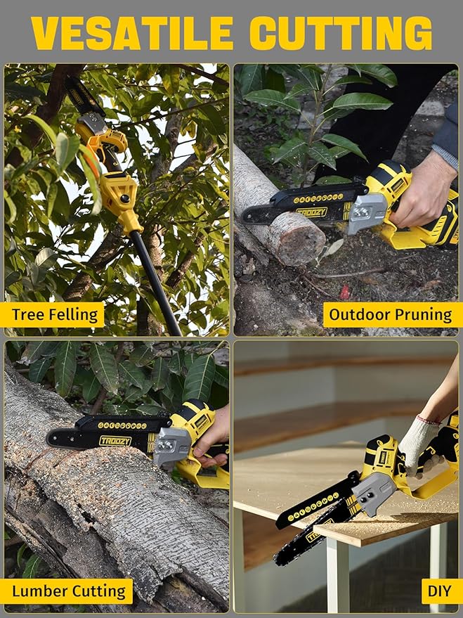 2-in-1 Cordless Pole Saw & 8-Inch Chainsaw, Brushless Motor with 4.0Ah Battery, Extendable Electric Tree Trimmer for High Branch Pruning, Limb Cutting & Quick Cleanup