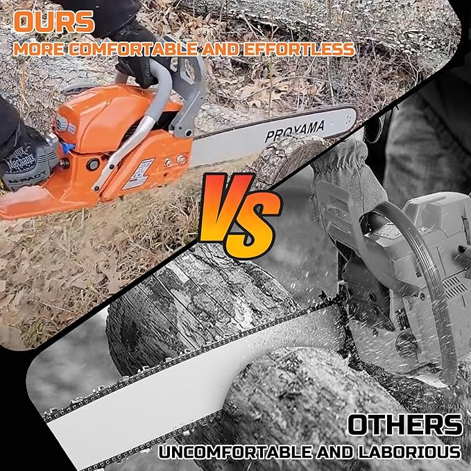 PROYAMA 58CC Gas Powered Chainsaw, 2 Cycle 2.8HP Powerful Chain Saw, 16inch & 20inch Chainsaw Bar, Gasoline Outdoor Cordless Chain Saw for Cutting Forest Wood Garden Trimming Tools