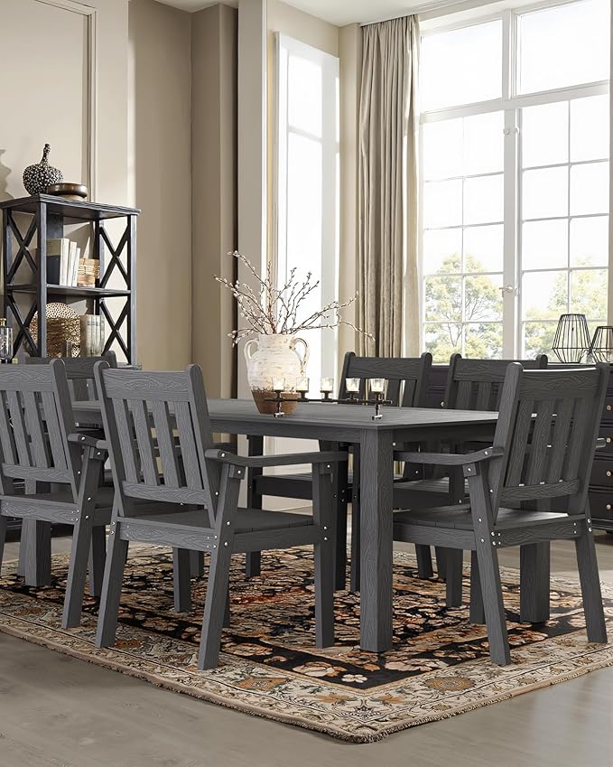 YEFU Patio Dining Chairs Set of 6: All Weather Outdoor Dining Chairs with Wide Curved Seat and Backrest - Outdoor Furniture Plastic for Outside Backyard/Garden/Porch/Deck 350lbs Capacity Grey