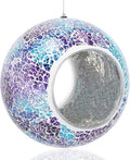 Yinns Bird Feeder - Glass Birds Feeder Outside Hanging, Mosaic Fly Through Birdfeeder with Oval Stained, Outdoor Garden Decor, 6.5 inch