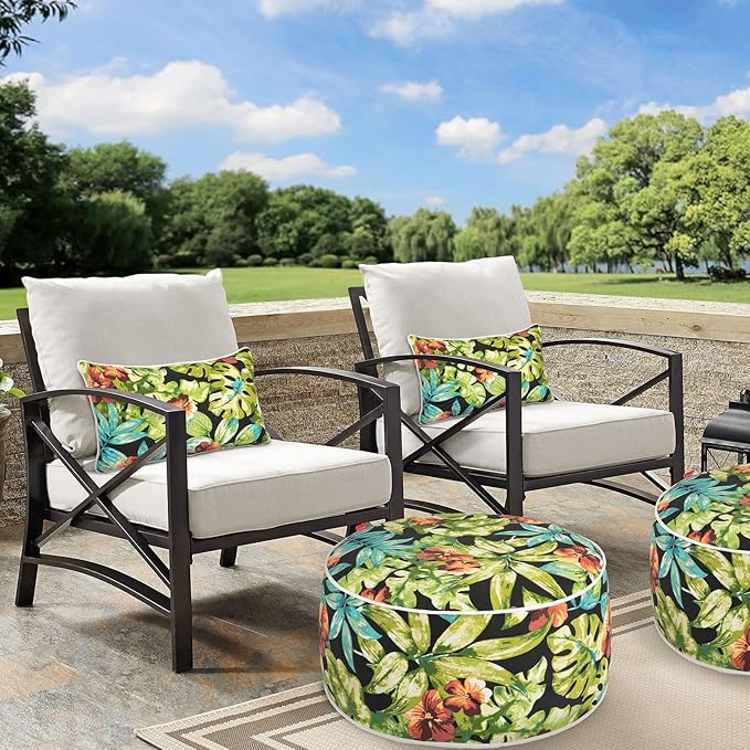Lumbar Pillow Covers Set of 2, Outdoor Indoor Waterproof Decorative Patio Lumbar Pillowcase Shell 12x20 Inch, Rectangular Cushion Case for Couch Sofa Garden Farmhouse-Maui Tropical Black