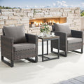 Rilyson Wicker Outdoor Patio Chairs Set - 3 Piece Rattan Patio Furniture Bistro Chairs Set with Waterproof Wicker,Comfortable Cushions and Sturdy Metal Frame for Porch Deck Backyard(Brown/Grey)