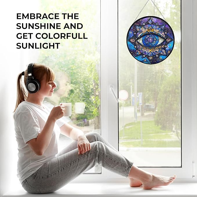 Personalized Evil Eye Mandala Stained Glass Suncatcher Stained Glass Window Hanging Home Decor Garden Halloween Christmas Wedding Housewarming Gifts