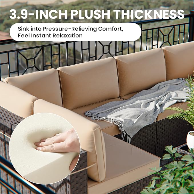 16 Pieces Outdoor Patio Furniture Set Patio Furniture Outdoor Sectional Sofa Conversation Set w/ETL Approved 45" Gas Outdoor Fire Table & Coffee Table, Swivel Rocking Chair Brown