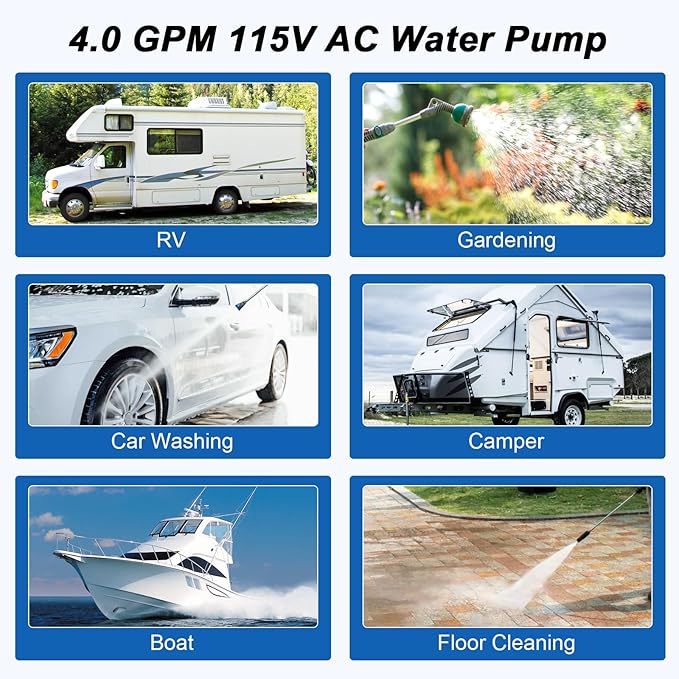 4.0 GPM 115V AC 45 PSI Revolution Water Pump with Pressure Switch Compatible with Camper, RV, Shower, Sprayer