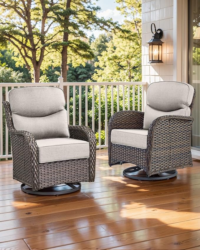 Luxury 22x24/22x25 6-Inch Smile Patio Dining Chair Cushions Set of 4 - Heavy Duty Water Slashproof Outdoor Seat Cushion for Outside Furniture Set Swivel Chairs Loveseat L-Shape Sofa - Beige