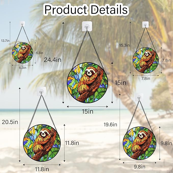 Stained Glass Window Hanging - Funny Sloth Suncatcher for Doors Garden Patio Cute Sun Catchers Decor Christmas Mother's Day Birthday Teenager Gifts for Women Men Mom Nana Friend 9.8 in