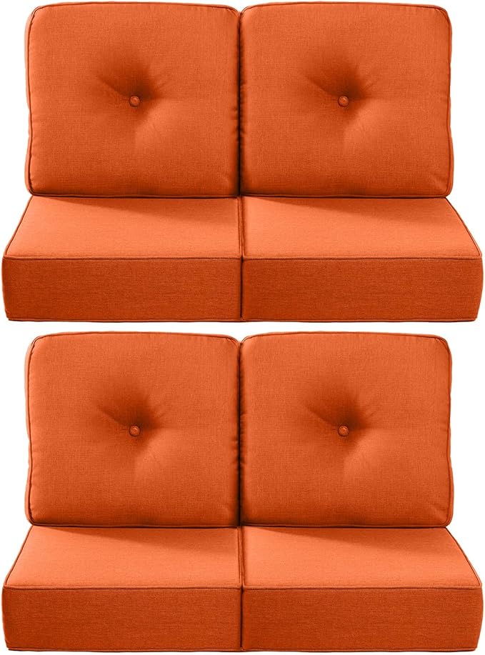 Luxury 22x24/22x25 6-Inch Outdoor Chair Cushions Set of 4 - Heavy Duty Water Repellent Comfortable Cushion for Patio Furniture Set Dining Gliding Rocking Chairs Loveseat L-Shape Sofa - Orange