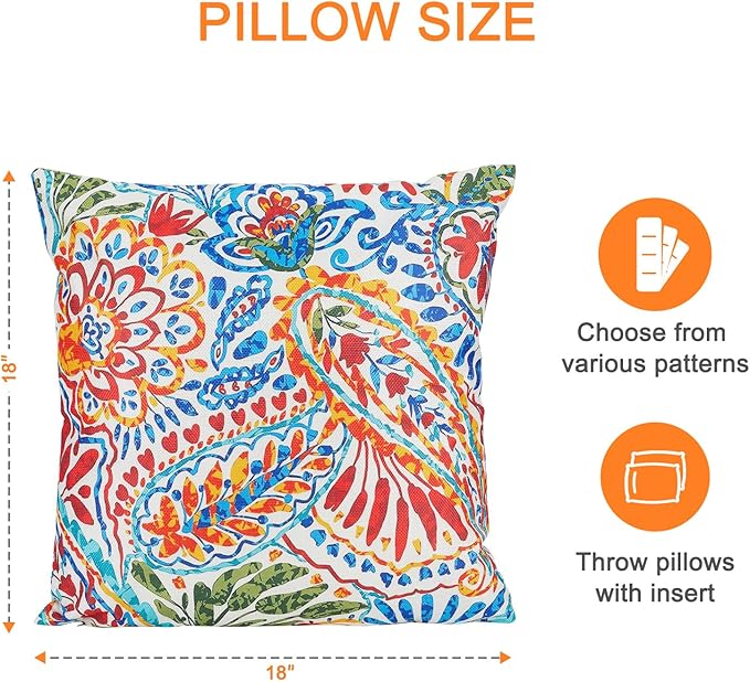 Outdoor Throw Pillows Waterproof Set of 2 Patio Pillows 18×18 Inch Decorative Pillows for Bed, Couch, Sofa and Patio Furniture