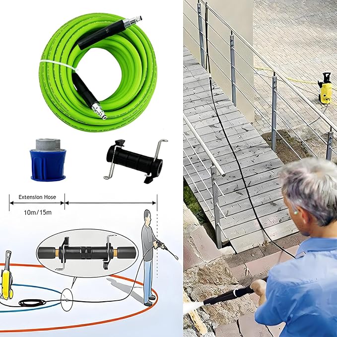 5800PSI/400Bar Ultra Flexible Pressure Washer Hose for Bosch Home Cleaning, 5M-30M High Pressure Extension Tube with Quick-Connect Adapter,(Red/Blue/Yellow/Green/Grey/Orange/Light Blue)(Green,95FT)