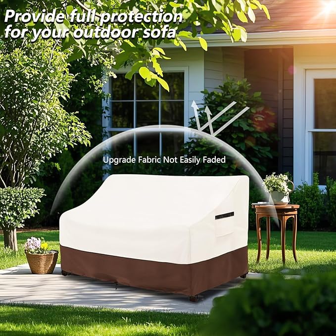 sileyo Patio Sofa Covers,100% Waterproof 3-Seater Outdoor Loveseat/Bench Cover,Patio Furniture Covers,76" Wx 32" Dx 32" H,Beige&Brown