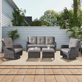 Rilyson 5 Piece Outdoor Patio Furniture Set - Rattan Wicker Patio Conversation Sets with 2 Swivel Rocker Chairs,2 Ottomans and 1 Sofa for Outside Porch Deck Backyard(Brown/Grey)