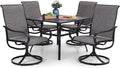 PHI VILLA 5 Piece Patio Dining Set Clearance with 4 Swivel Dining Chairs & 1 Square Metal Dining Table with 1.57 inches Hole, for Outdoor Kitchen Lawn & Garden Black Coated