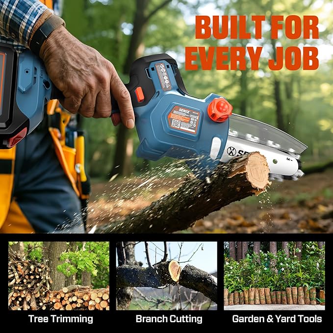 SENIX 20V 5" Mini Electric Chainsaw, Cordless Battery Powered Chainsaw, Brushless Small Handheld Portable Chain Saw, Best Gift for Men Dad Husband Fathers Gardener, Tool Only, CSX2-M3-0