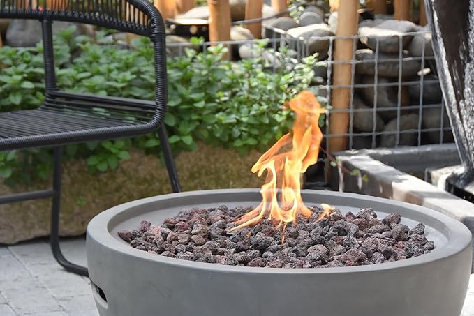 AMS Fireplace | Modeno Nantucket Package | Light Gray Natural Gas Fire Pit Table for Outside Patio Bundle with SS Burner Lid | Free Ice Bucket