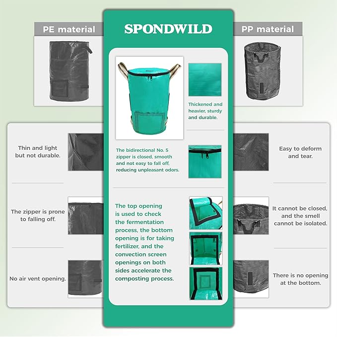 Reusable Garden Yard Waste Bag – 43 Gallon Breathable Thickened Reusable Lawn Bag, with 4 Handles for Easy Moving & Foldable Design, for Leaf & Miscellaneous Debris Collection(Green)