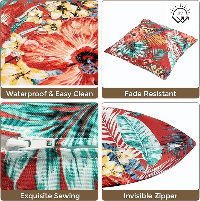 Throw Pillow Covers Set of 2, Outdoor Indoor Waterproof Decorative Patio Throw Pillowcase Shell 18x18 Inch, Square Cushion Case for Couch Sofa Garden Farmhouse Decoration-Sadira Chili Haze