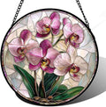 Stained Glass Window Hanging - Pink Purple Phalaenopsis Flowers Sun Catcher for Door Home Decor Plant Suncatcher Christmas Mother's Day Birthday Gifts for Women Men Mom Nana 9.8 in