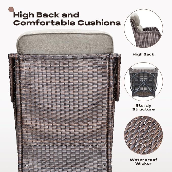 Rilyson Wicker Outdoor Patio Furniture Set - 6 Piece Patio Conversation Sets with Swivel Rocker Chairs, Ottomans, Sofa and Side Table, 6 inch Cushions, Waterproof Wicker, for Porch Deck Brown/Beige