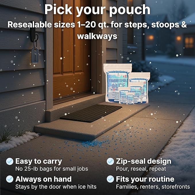 Thawtful Blue Ice & Snow Melt – Snow Melt, Rock Salt, Driveway & Sidewalk Salt for Ice, Blue Granular Rock Salt, Melts to −16°F (−27°C) – Resealable Zip Bag (2 QUARTS - 4.2 lb.)