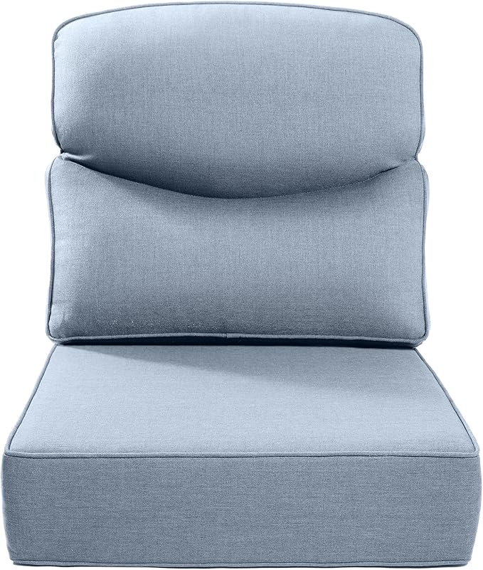 Luxury 24x24x6 Inch Smile Outdoor Cushions - 1 Set Deep Seat Water-Resistant Patio Chair Cushion for Wicker Rattan Wood Metal Furniture Chair Glider Rocker Loveseat Sofa - Baby Blue