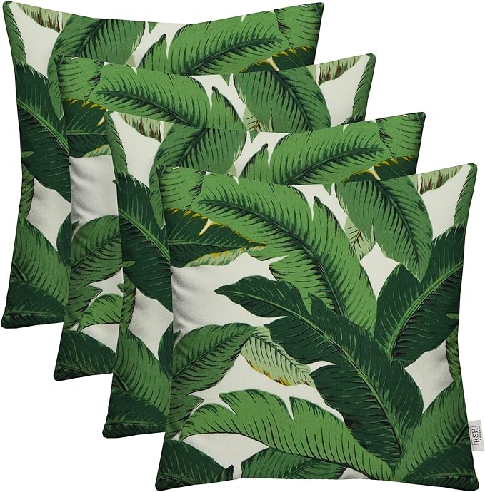 RSH Décor: Set of 4 Square Throw Pillows | Indoor/Outdoor All Weather Polyester Fabric | Decorative Accent Pillows for Patio Furniture | Reversible | 20" x 20" | Swaying Palms Aloe