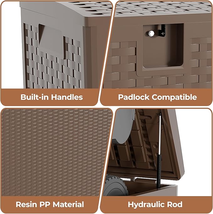 99 Gallon Outdoor Storage Box Waterproof, Patio Deck Storage Box For Package Delivery, Lockable Resin Deck Box, Deck Box Container for Furniture Cushions, Garden Tools, Pool Accessories
