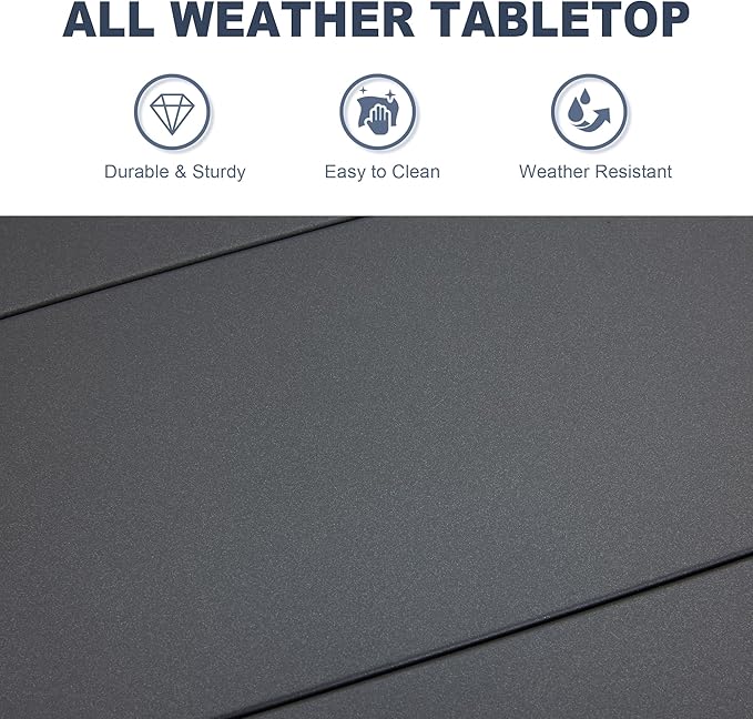 VICLLAX 53" Round Patio Dining Table for 6-8, Metal Outdoor Dining Table with Umbrella Hole for Garden, Patio, Balcony, Dark Grey