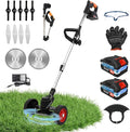 ALSO GO Cordless Weed Wacker, Grass Trimmer Fordable with 2 pcs Batteries & Charger, 3 in 1 Stringless Lightweight Weed Eater/Brush Cutter/Edger/Mower with 3 Types Blade & Wheels for Garden Yard Lawn