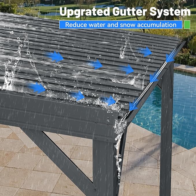 12x20FT Lean to Gazebo, Outdoor Hardtop Wall Mount Gazebo with Gutter & Sloping Galvanized Steel Roof, Metal Hard Top Awnings for Deck, Porch, Backyard