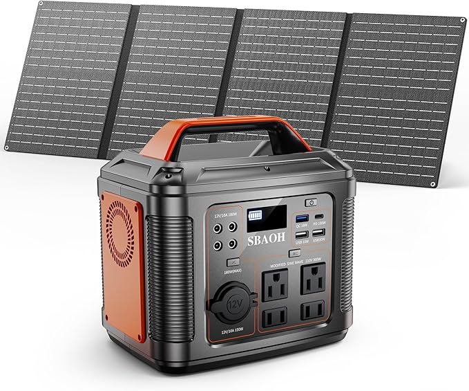 Portable Power Station, 300W 296Wh Generator Quick Charge / 110V AC Outlets/DC Ports and LED Flashlight, panel 60W for Home Outdoor Travel Camping Blackout