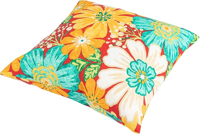 Magpie Fabrics Pack of 2 Outdoor Waterproof Throw Pillow Covers 18 x 18 Inch, Decorative Cushion Sham Pillowcase Shell for Garden Patio Balcony(Embry Red Hibiscus)