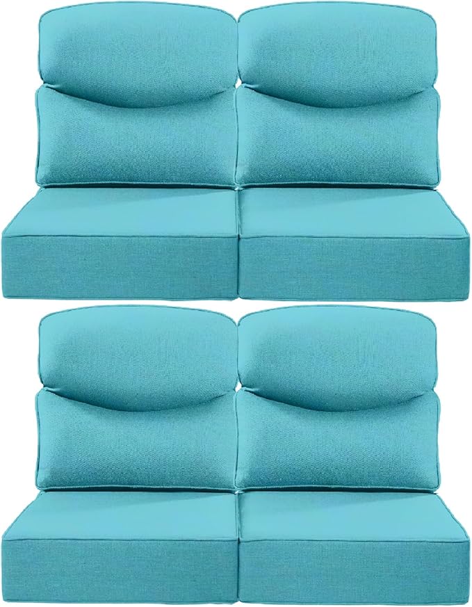 Luxury 22x24/22x25 6-Inch Smile Patio Dining Chair Cushions Set of 4 - Heavy Duty Water Slashproof Outdoor Seat Cushion for Outside Furniture Rocker Loveseat L-Shape Sofa - Turquoise