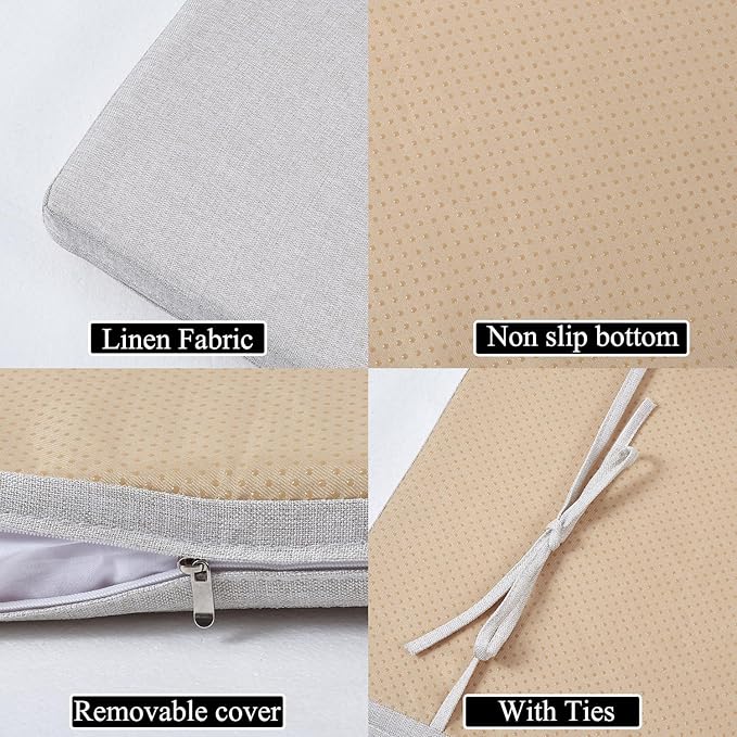 30 x 14 Inch Piano Bench cushons for Indoor Furniture with Ties Non Slip Kitchen Dining Room Bench seat Cushion for Show Storage, Window, Settee, Ottoman，Beige